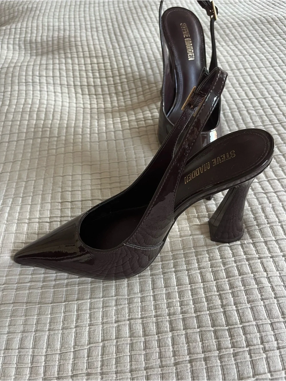 Steve Madden Patent Pointed-Toe Slingback Pumps in Deep Burgundy